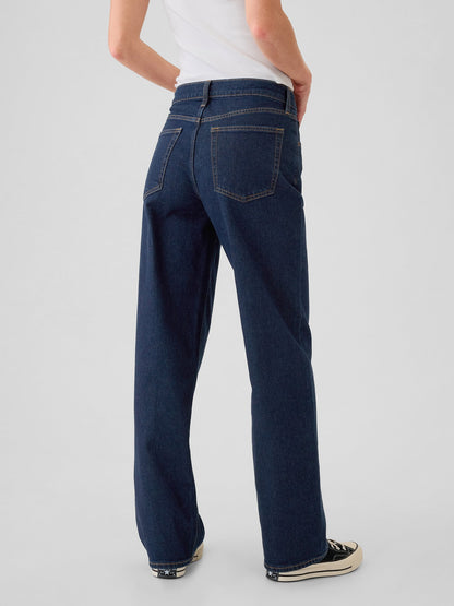 Koyu Mavi Mid Rise '90s Loose Jean Pantolon