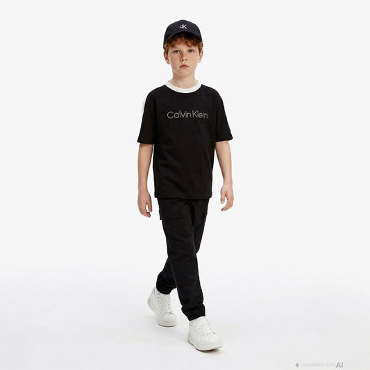 Calvin Klein Co Sateen Cargo Çocuk Siyah Pantolon