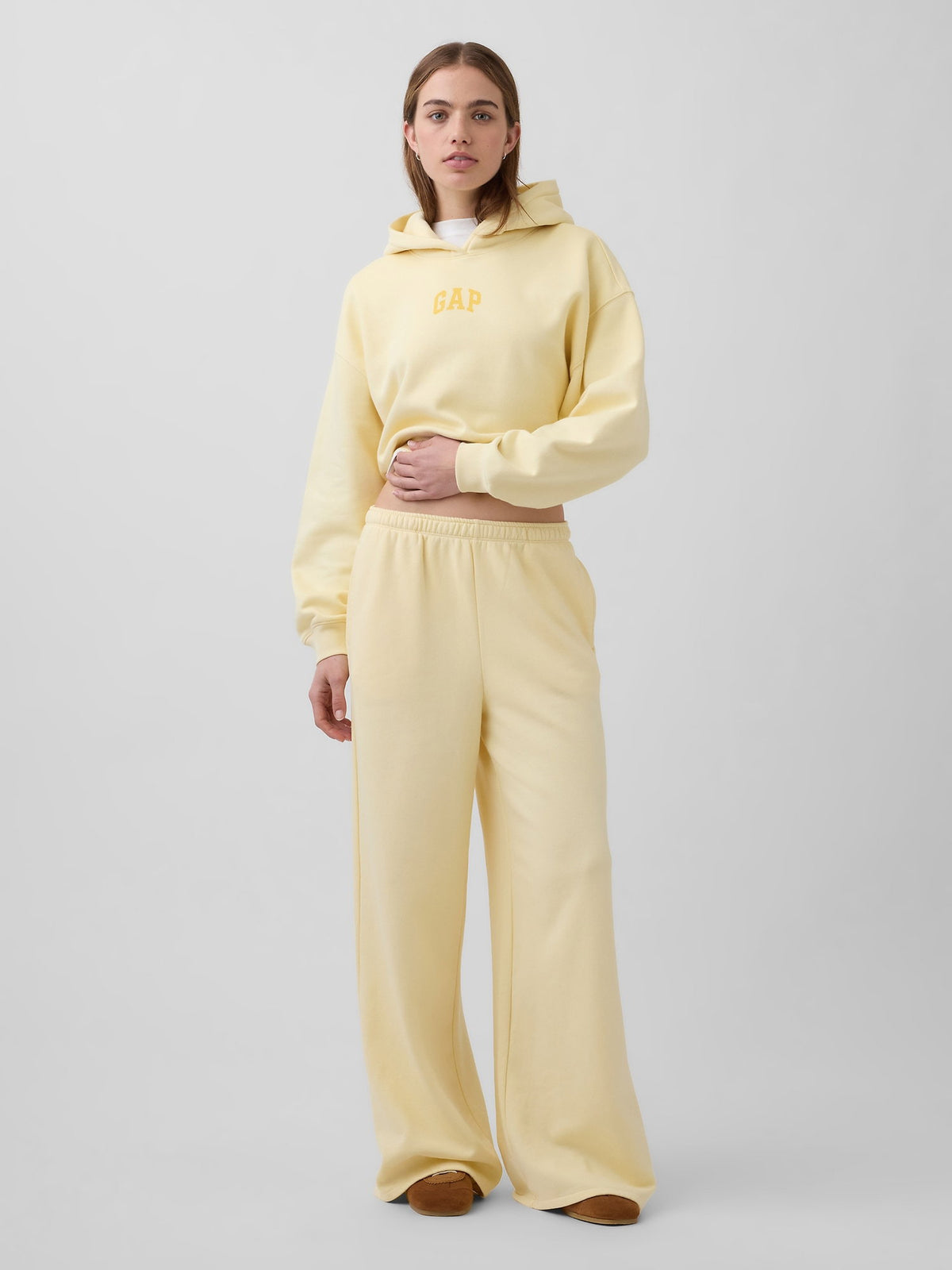 Sarı Vintagesoft Oversized Crop Logo Sweatshirt
