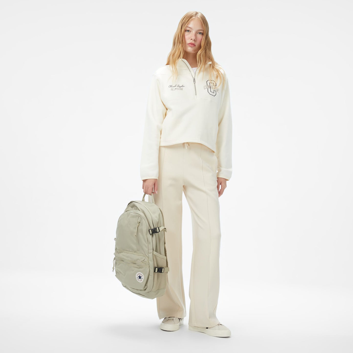 Converse Classic Kadın Yarım Fermuarlı Krem Sweatshirt