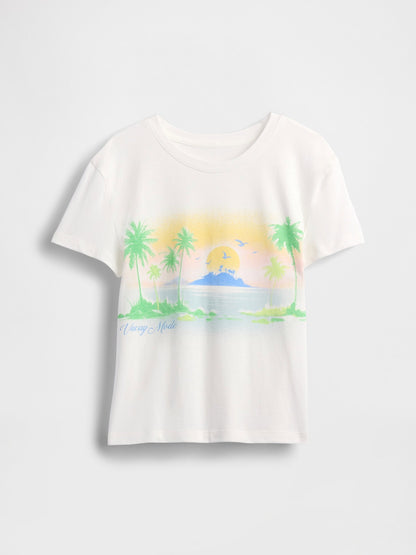 Beyaz Grafik Baskılı T-shirt