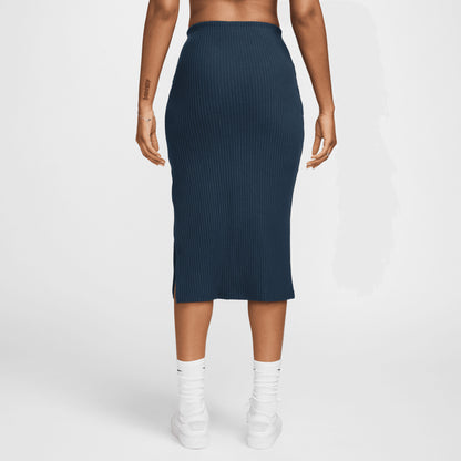 Nike Sportswear Chill Rib Kadın Mavi Slim Midi Etek