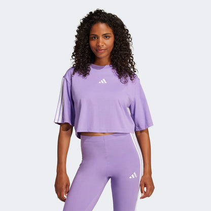Adidas Essentials 3 Stripes Cropped Kadın Mor T-shirt