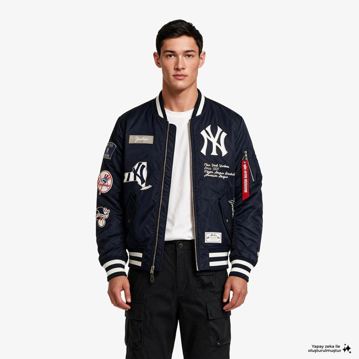 New Era X Alpha Industries New York Yankees Erkek Lacivert Bomber Ceket