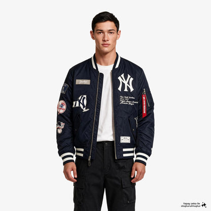 New Era X Alpha Industries New York Yankees Erkek Lacivert Bomber Ceket