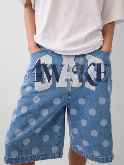 Açık Mavi Gap × Awake Ny ‘90's Loose Dotted Denim Şort