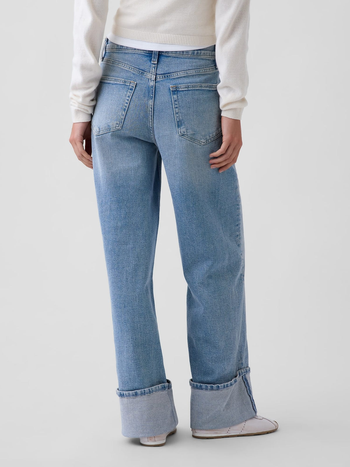 Açık Mavi High Rise Stride Cuffed Wide-leg Jean Pantolon