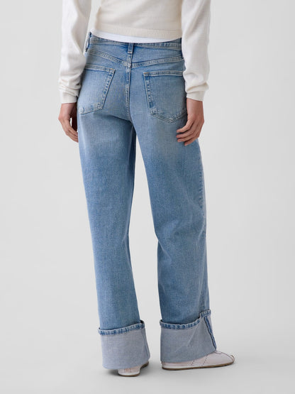 Açık Mavi High Rise Stride Cuffed Wide-leg Jean Pantolon