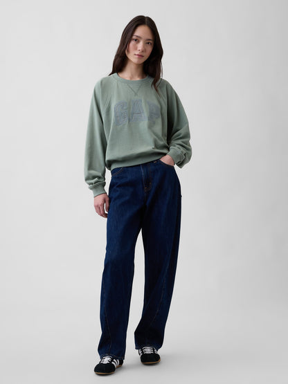 Koyu Yeşil Fransız Havlu Kumaş Raglan Logo Sweatshirt