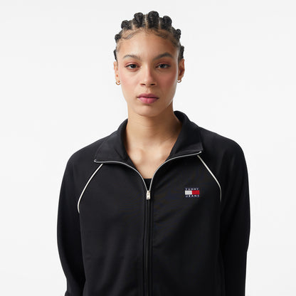 Tommy Hilfiger Jeans Badge Interlock Knit Track Kadın Siyah Ceket