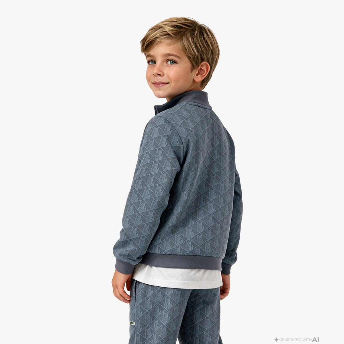 Lacoste Çocuk Fermuarlı Monogram Gri Sweatshirt