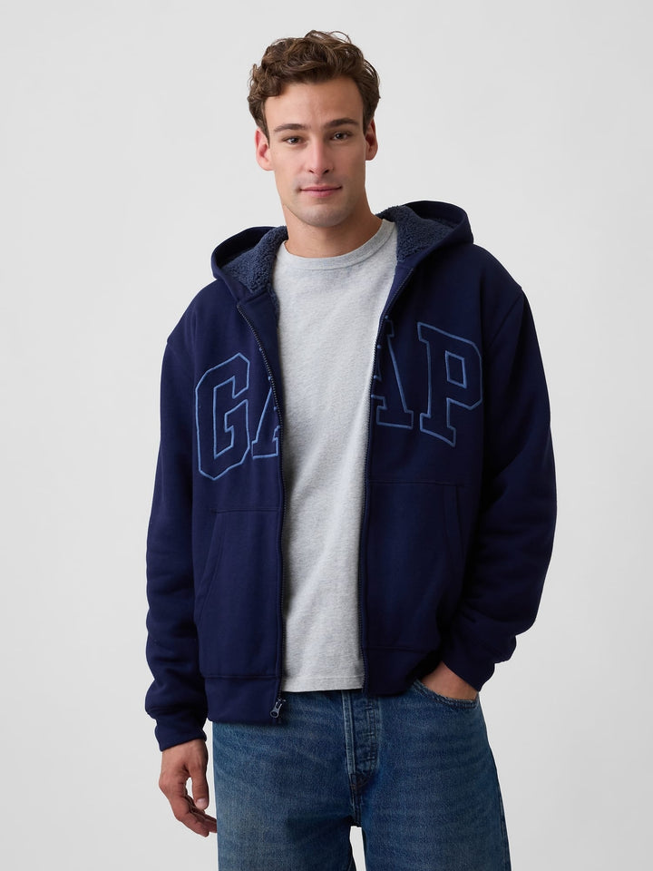 Siyah Relaxed Gap Logo Sherpa Astarlı Fermuarlı Sweatshirt