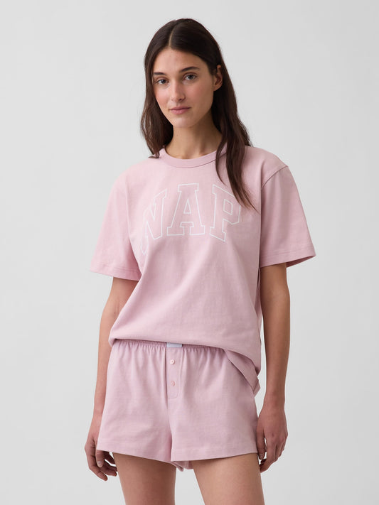 Açık Pembe Nap Logo Oversized Pijama Üstü