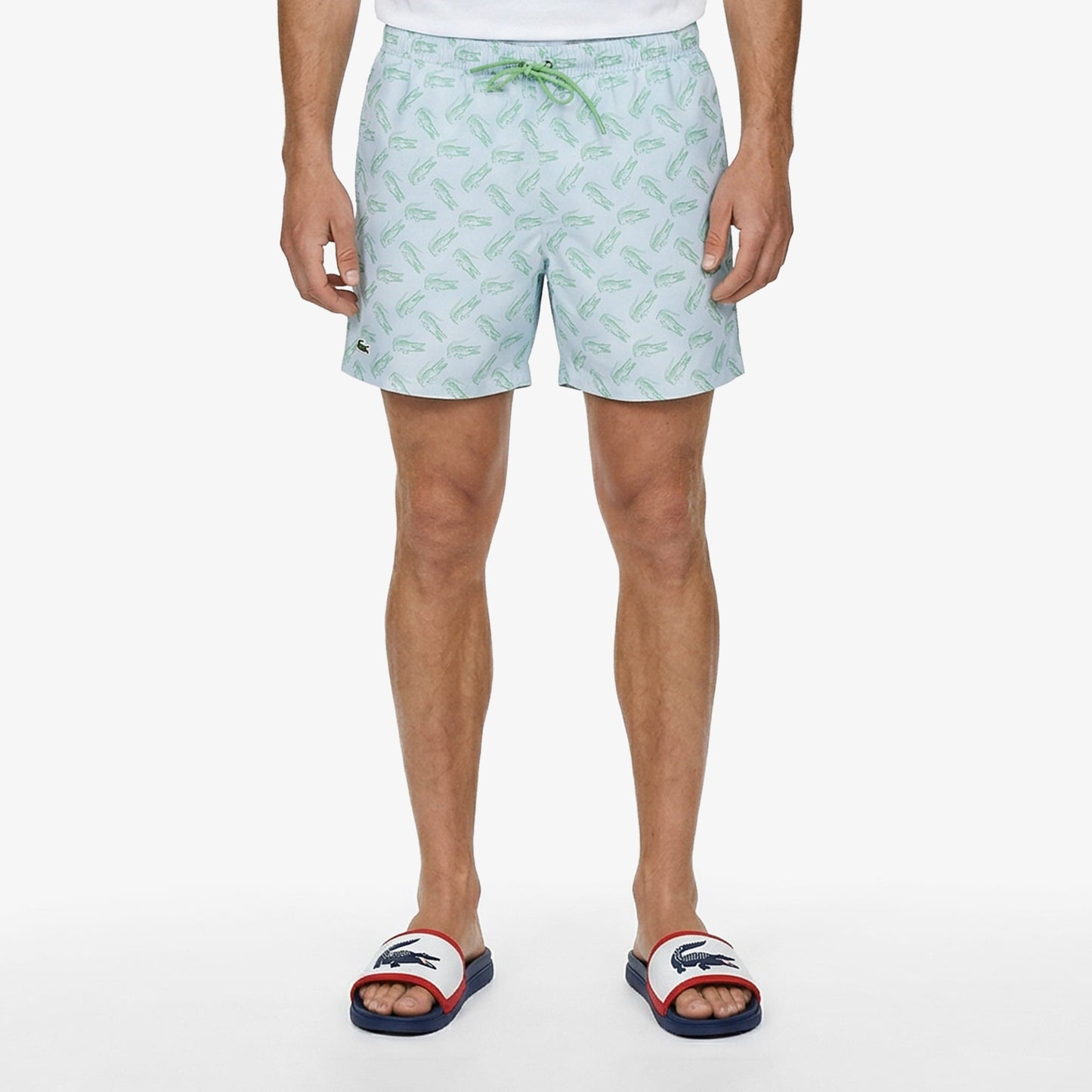 Lacoste Regular Fit Desenli Erkek Mavi Deniz Şortu