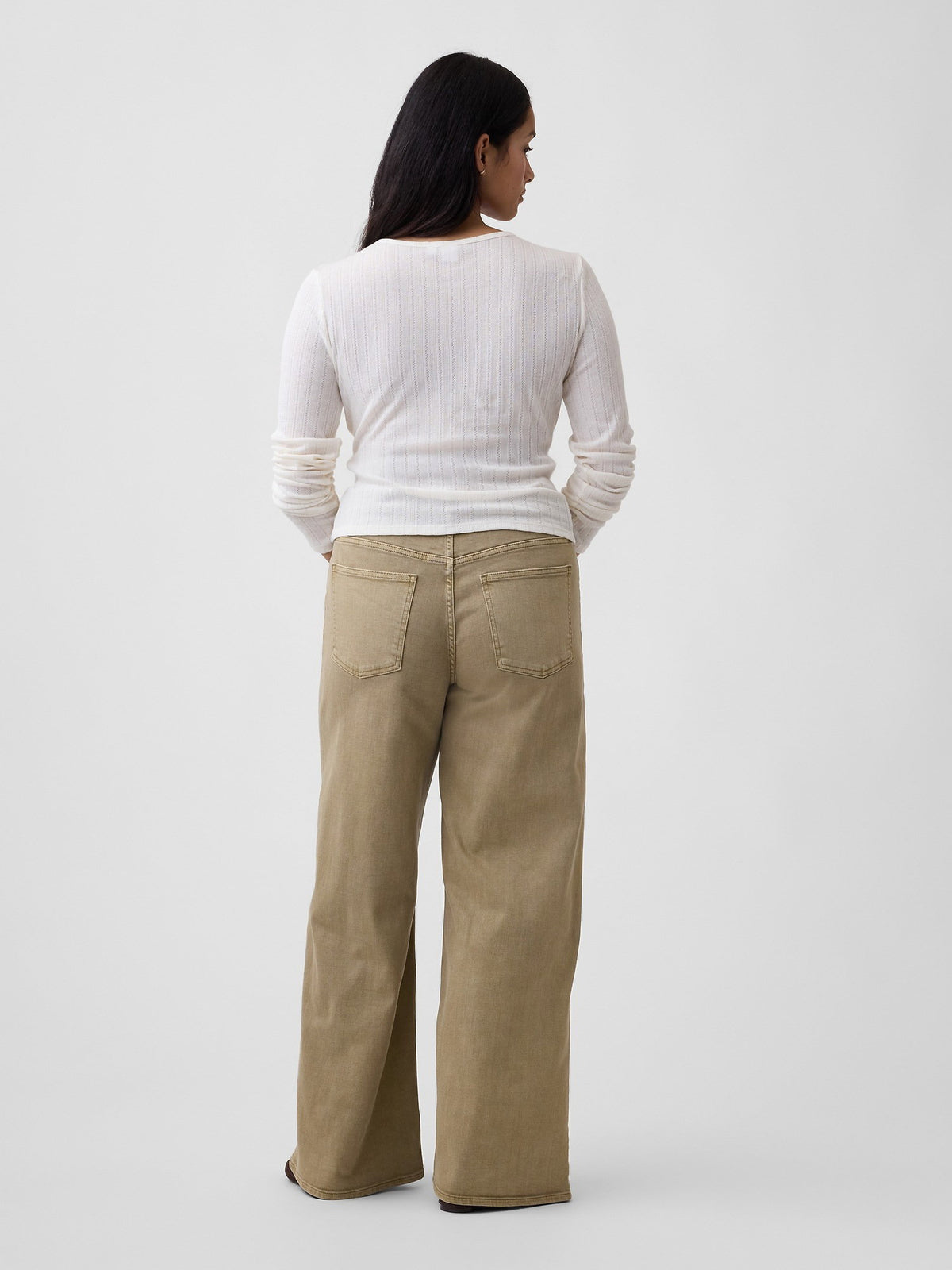 Bej Mid Rise Wide-leg Jean Pantolon