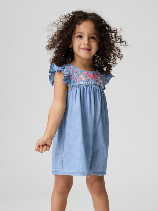 Açık Mavi Denim Işlemeli Yoke Tulum