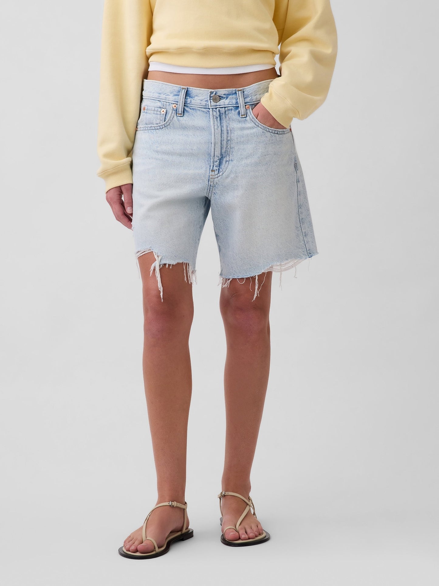 Açık Mavi Mid Rise Loose Denim Bermuda Şort