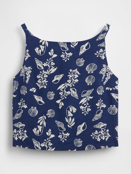 Koyu Mavi Keten Karışımlı Apron Bluz