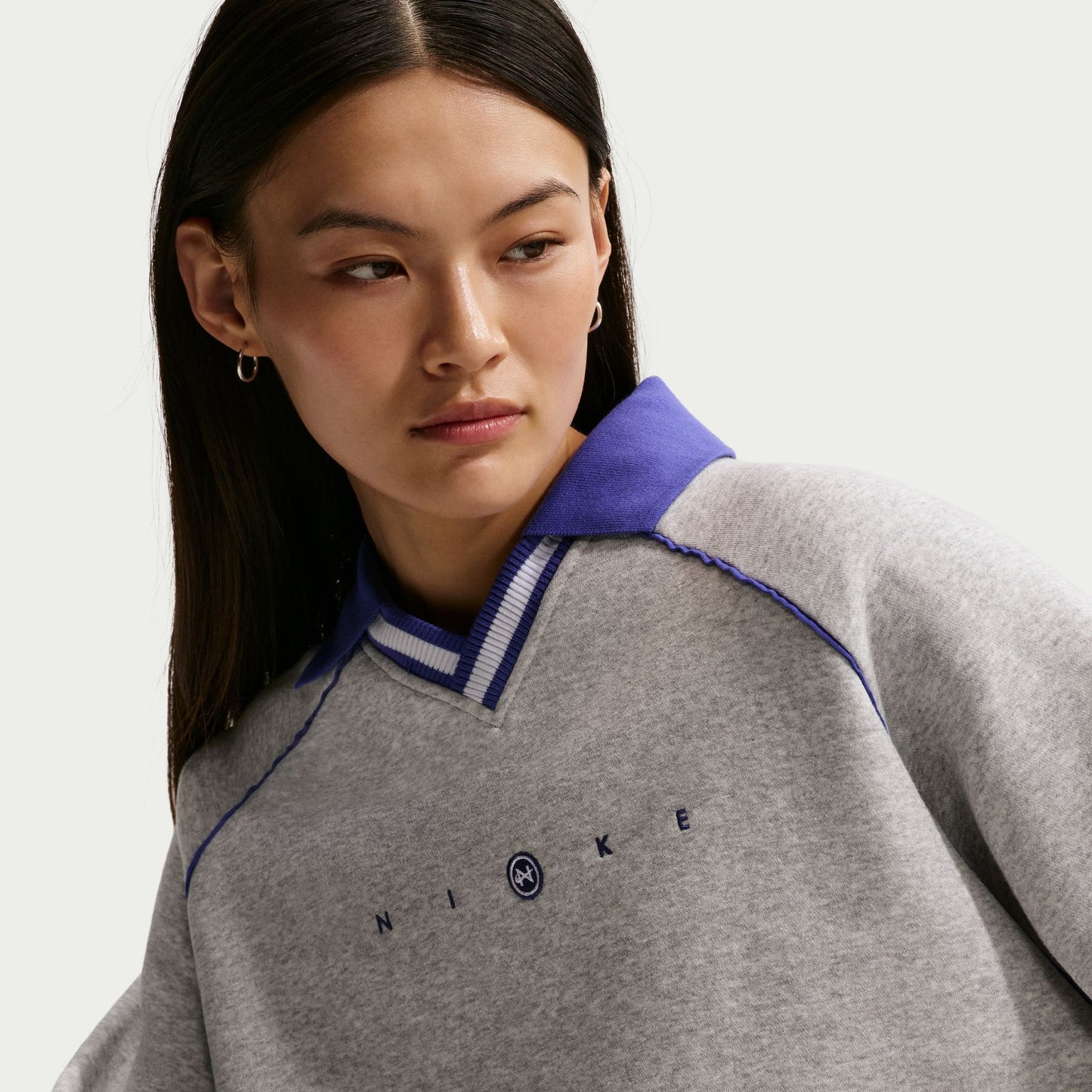 Nike Sportswear Phoenix Fleece Oversized Graphic Polo Kadın Gri Sweatshirt
