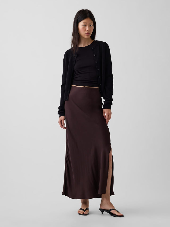 Koyu Kahverengi Maxi Slip Etek