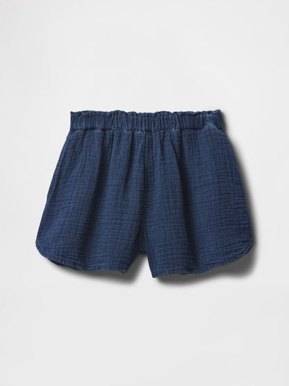 Lacivert Crinkle Gauze Denim Şort