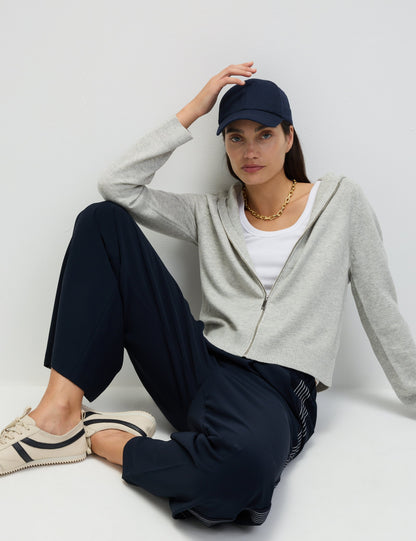 Air Yarn Fermuarlı Kısa Kapüşonlu Ceket