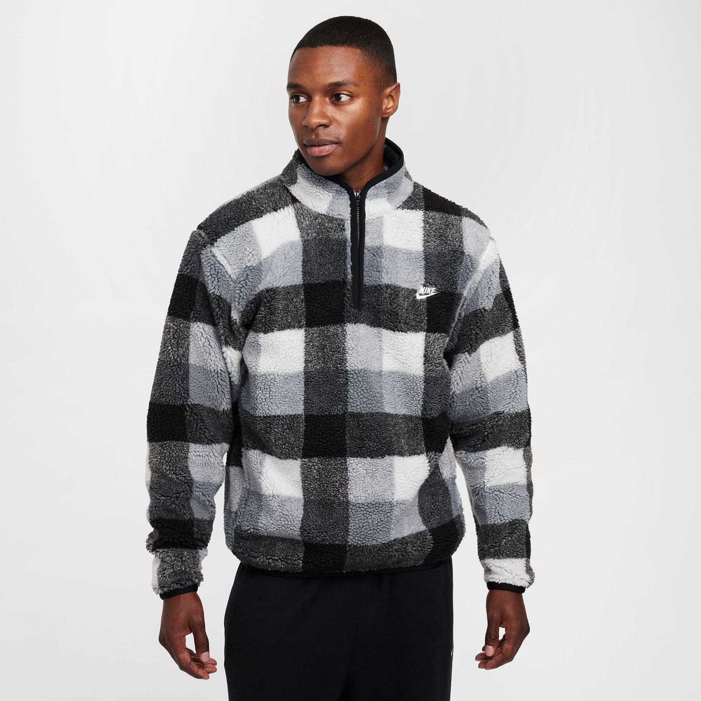 Nike M Nk Club Ssnl Wntrzd Aop Hz Erkek Siyah Sweatshirt