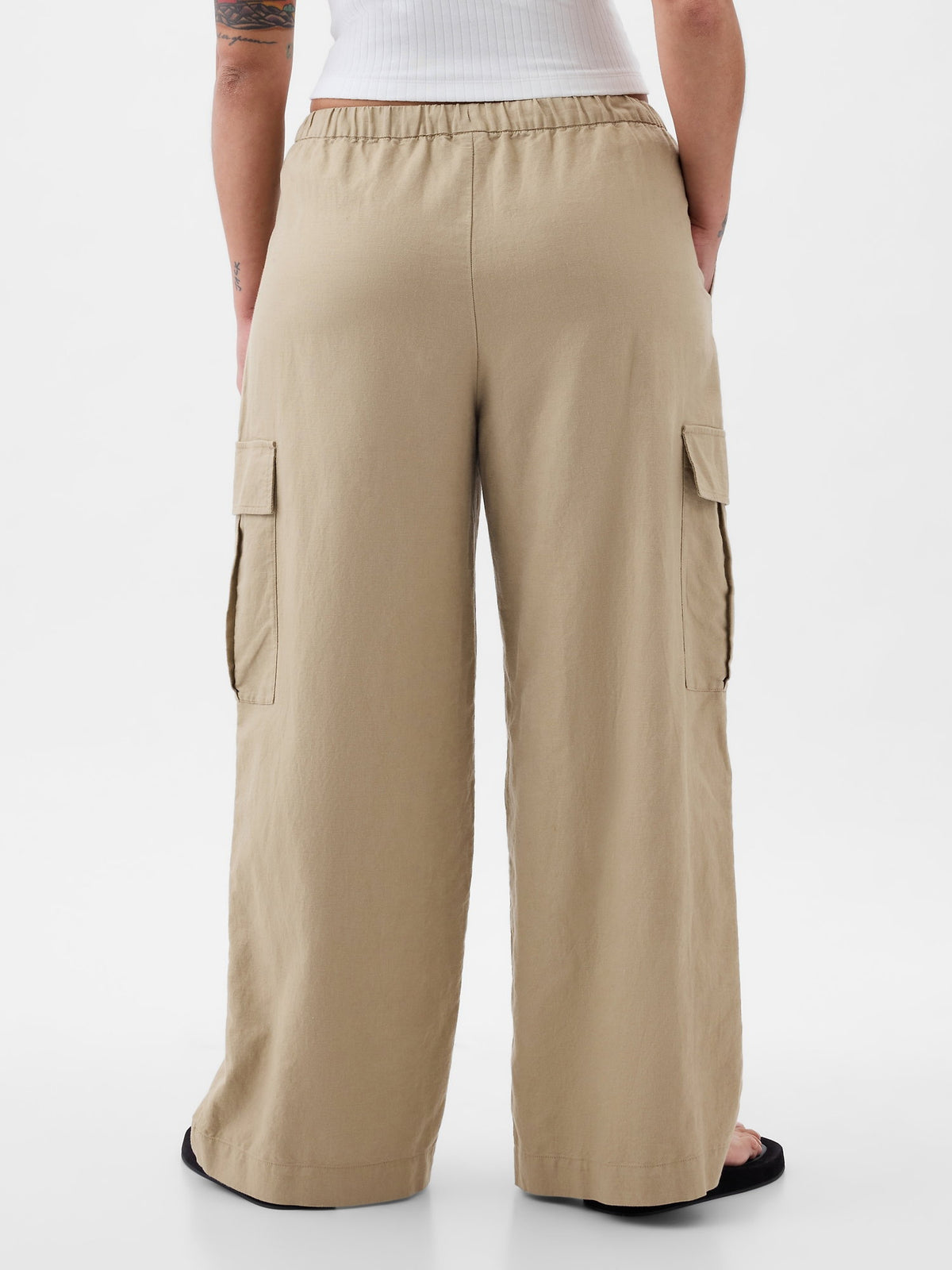 Bej Keten Karışımlı Pull-on Kargo Pantolon