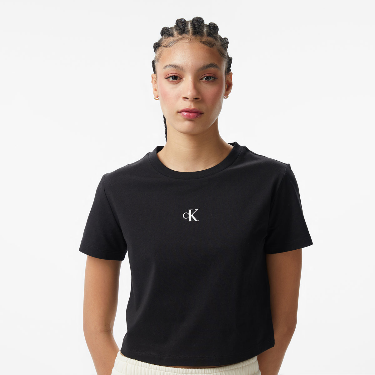 Calvin Klein Logo Cropped Kadın Siyah T-shirt
