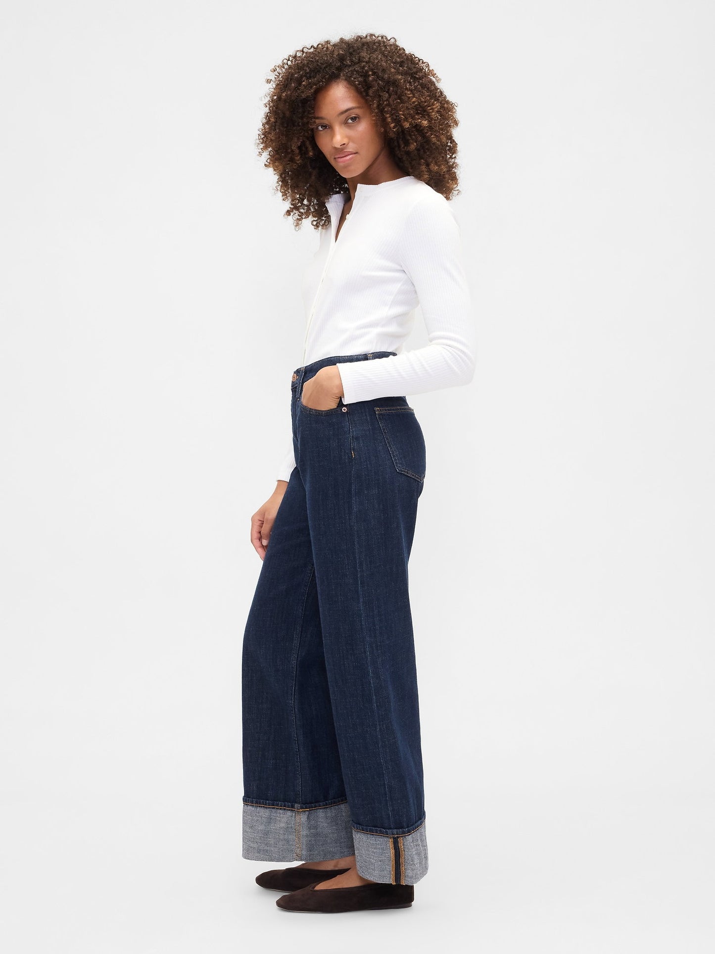 Koyu Mavi High Rise Wide-leg Jean Pantolon