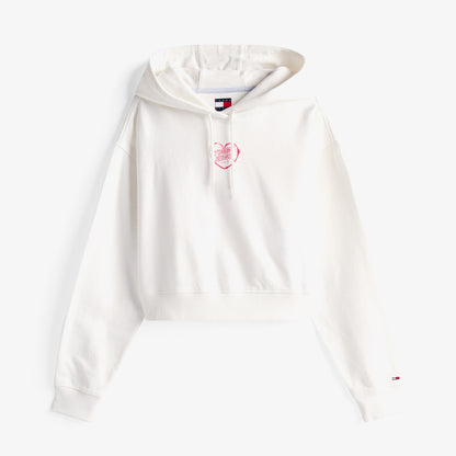 Tommy Jeans Crop Heart Slim Kadın Beyaz Sweatshirt