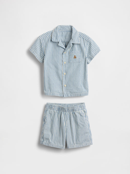 Mavi Denim Çizgili Outfit Set