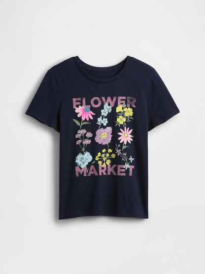 Lacivert Grafik Baskılı T-shirt