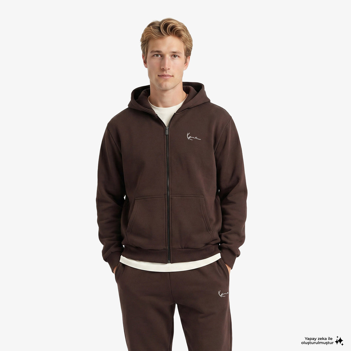 Karl Kani Small Signature Essential Os Zip Erkek Kahverengi Sweatshirt