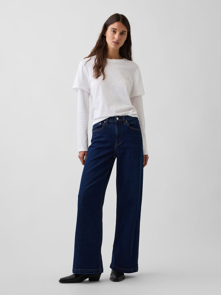 Koyu Mavi High Rise Stride Wide-leg Jean Pantolon