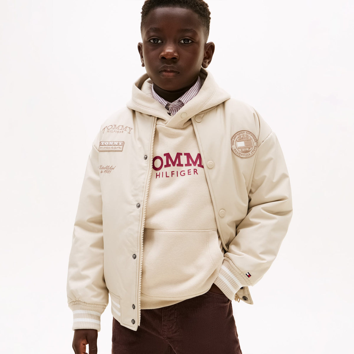 Tommy Hilfiger Padded Graphic Bomber Çocuk Bej Ceket