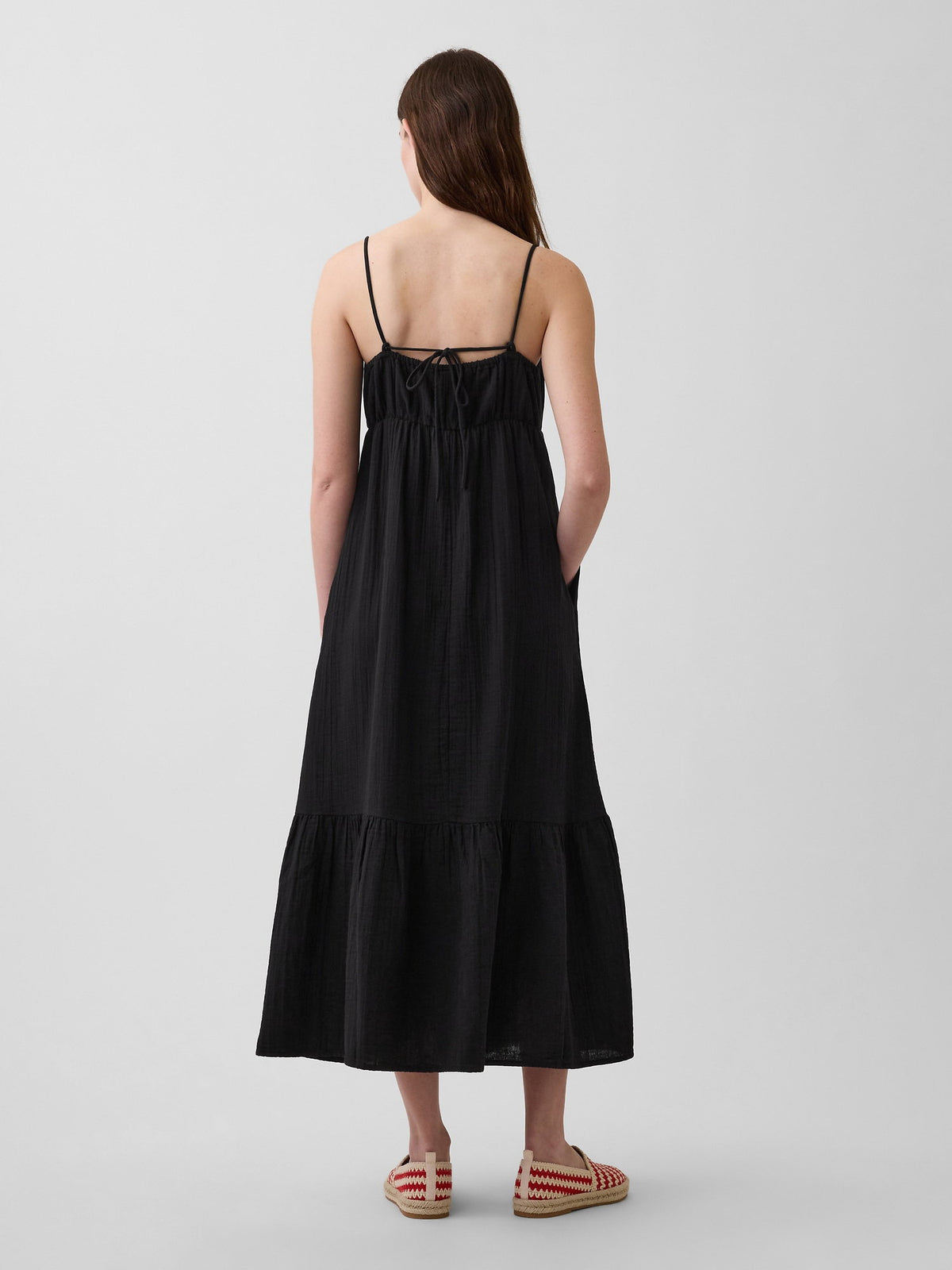 Siyah Gauze Tiered Empire Waist Elbise