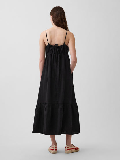 Siyah Gauze Tiered Empire Waist Elbise