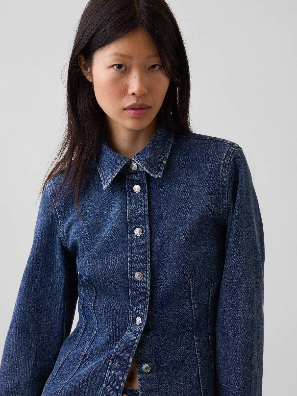 Koyu Mavi Denim Fitted Gömlek