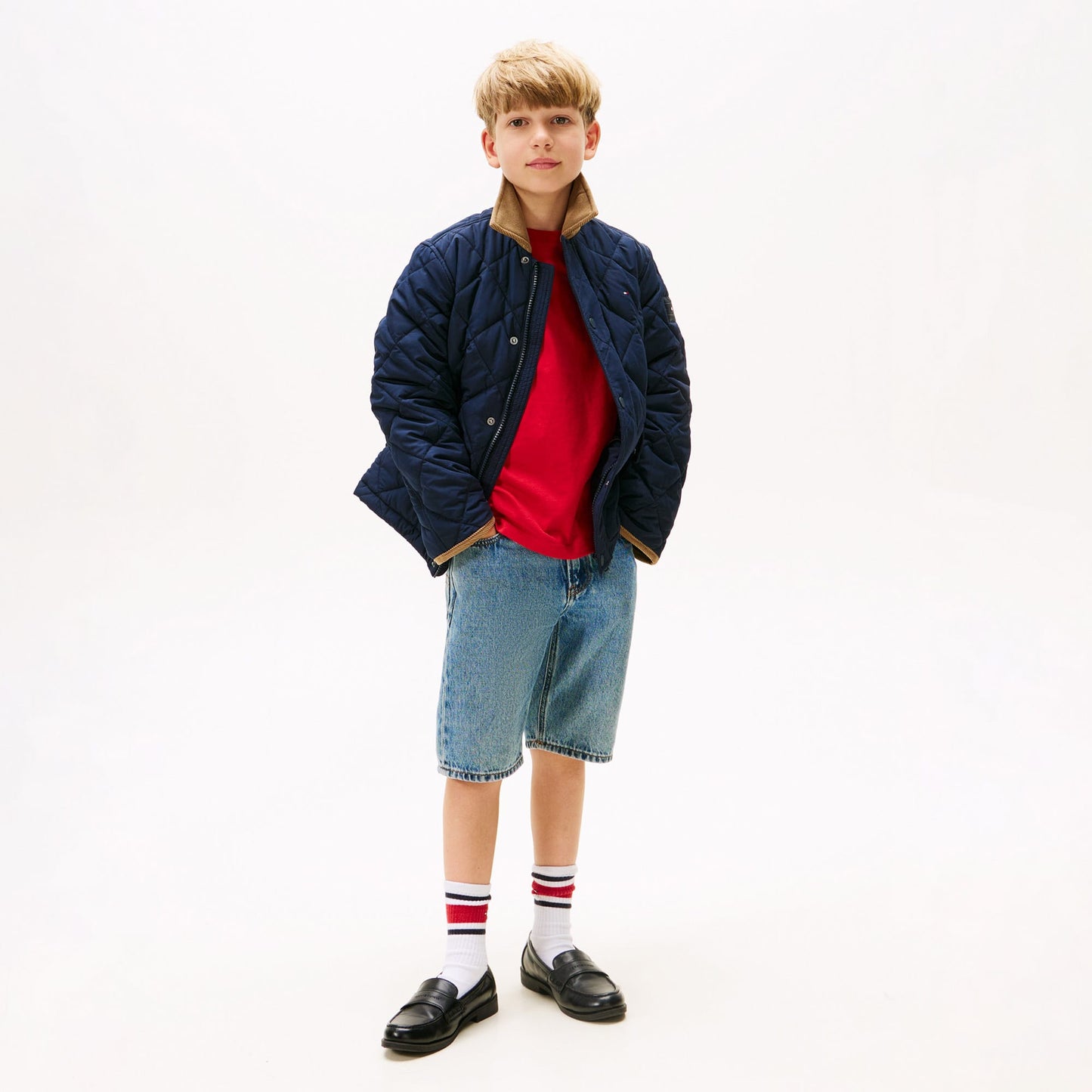 Tommy Hilfiger Contrast Collar Quilted Relaxed Çocuk Lacivert Ceket