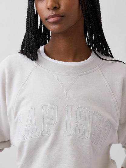 Kırık Beyaz Fransız Havlu Kumaş Raglan Logo Sweatshirt