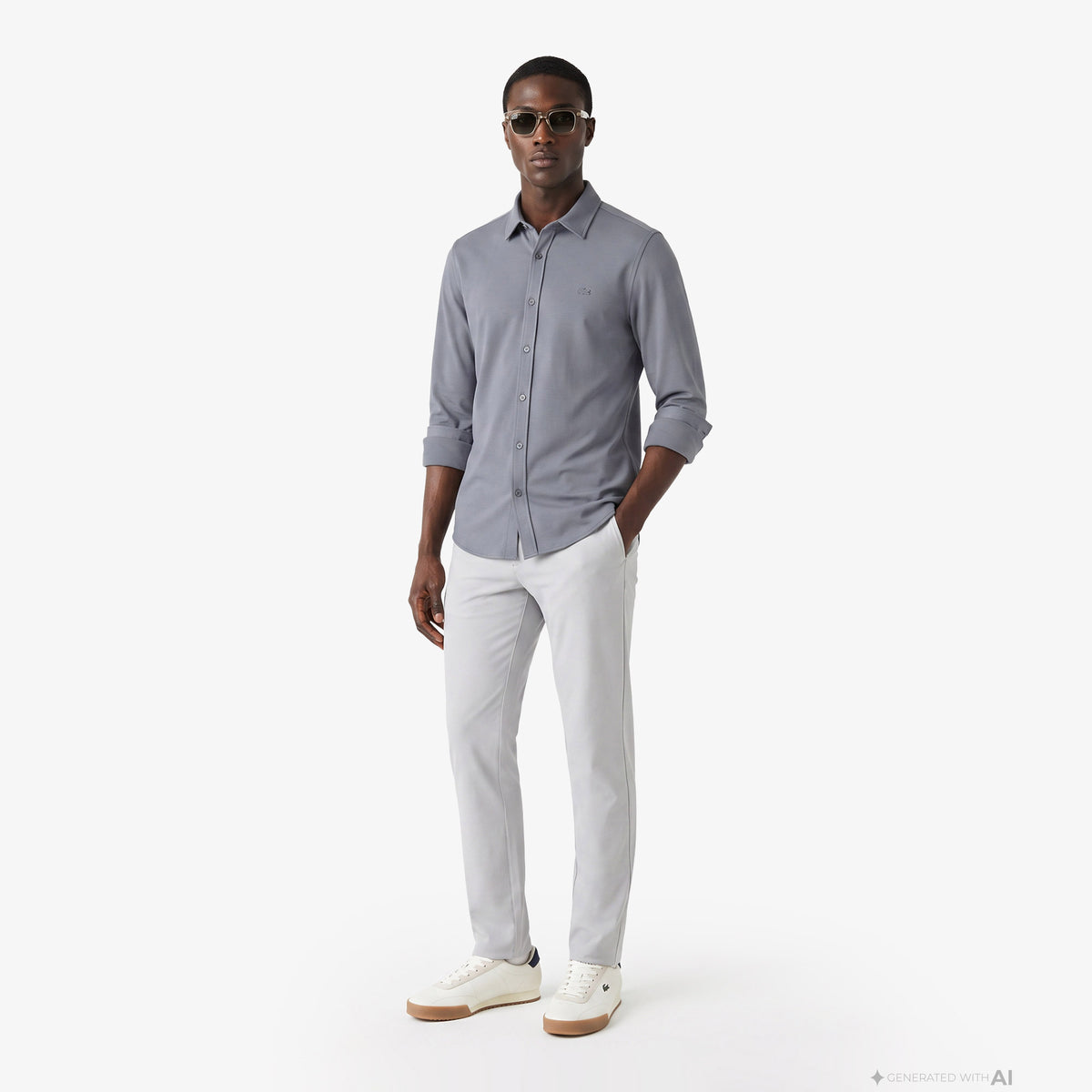 Lacoste Slim Fit Erkek Gri Gömlek