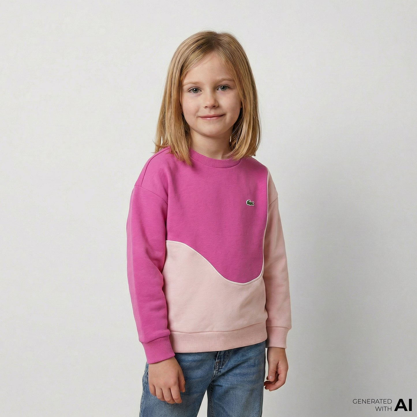 Lacoste Renk Bloklu Çocuk Pembe Sweatshirt