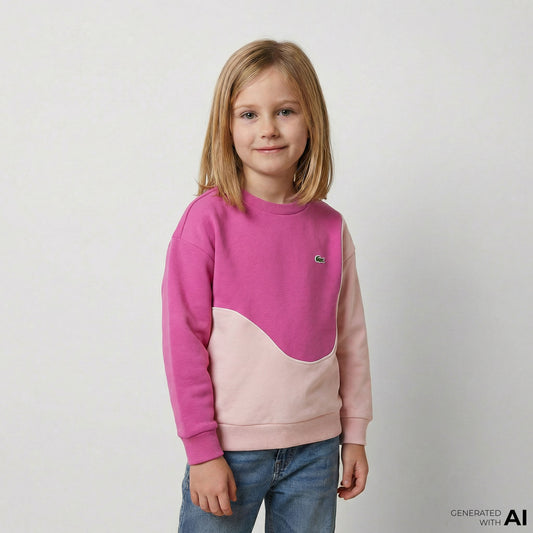 Lacoste Renk Bloklu Çocuk Pembe Sweatshirt