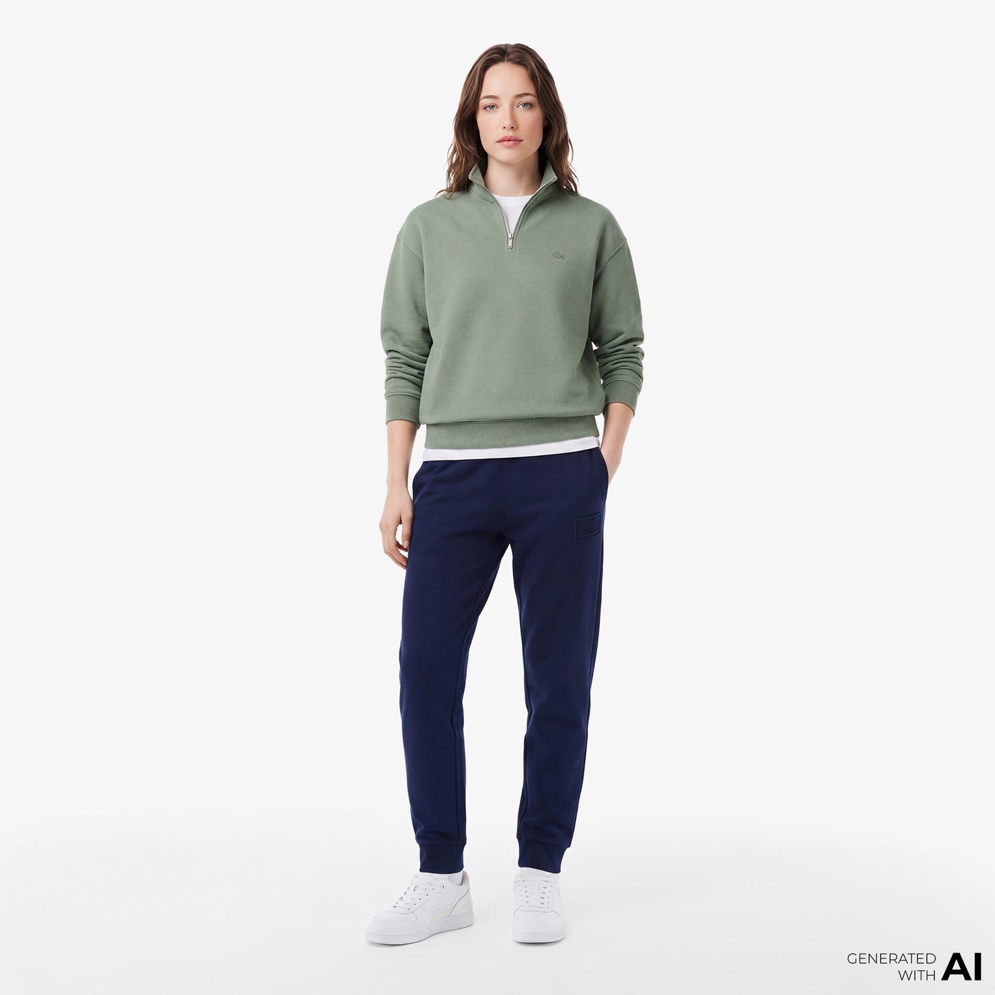 Lacoste Heavy Fleece Zipper Neck Unisex Yeşil Sweatshirt