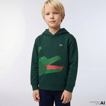 Lacoste Erkek Çocuk Kapüşonlu Baskılı Yeşil Sweatshirt