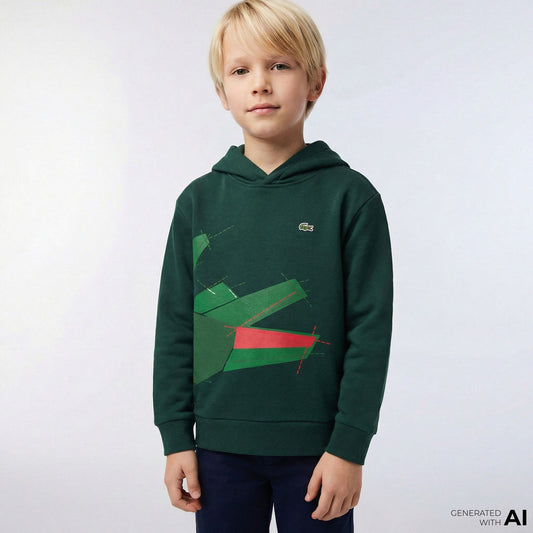 Lacoste Erkek Çocuk Kapüşonlu Baskılı Yeşil Sweatshirt