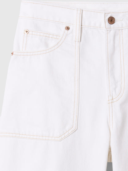 Beyaz High Rise Barrel Carpenter Jean Pantolon