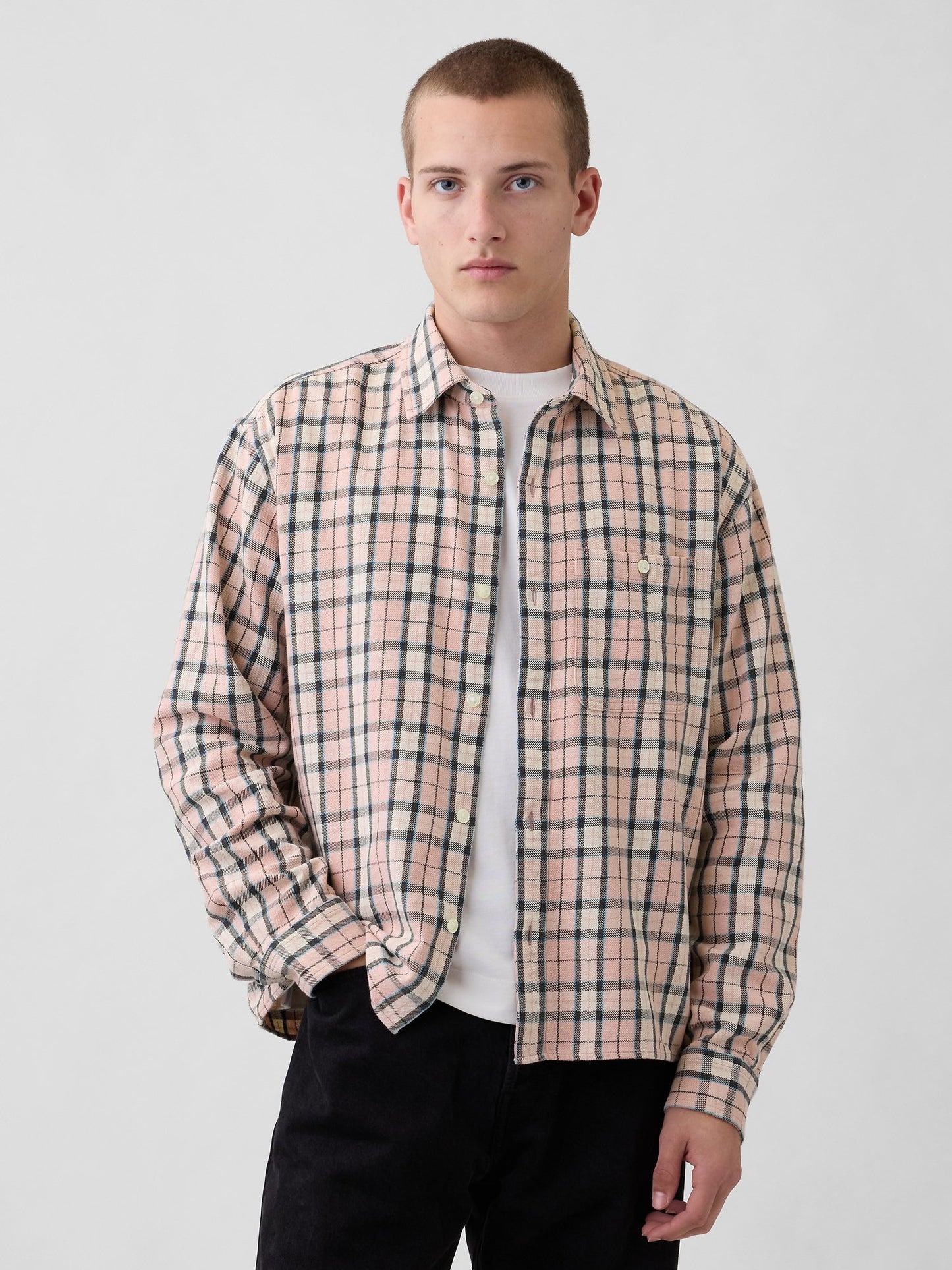 Açık Pembe Sunwashed Twill Straight-hem Gömlek