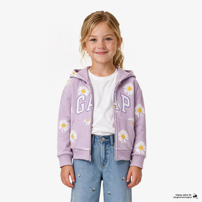 Gap V-french Logo Full Zip Çocuk Mor Sweatshirt